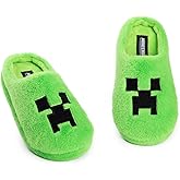 Minecraft Creeper Green Mule Slippers | Fleece Indoor Lounge Footwear for Boys | Soft, Furry Finish | Gaming Slippers