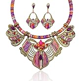 YAZILIND Chunky Necklace Earrings Women's Bohemian Chain Tribal Jewelry Set Handmade Geometric Charm Bib Choker Necklaces
