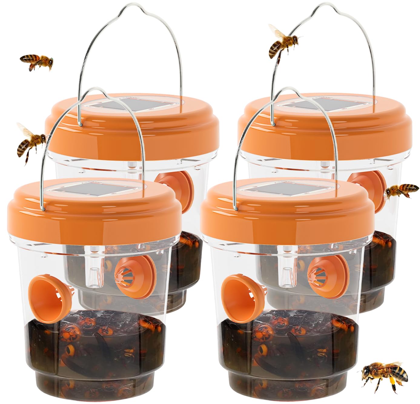 Photo 1 of Wasp Traps for Hunting Wasps, Bees, Hornets, Insects, Yellow Jacket Traps, Wasp Trap Catcher, Reusable Solar Powered Hanging for Outdoor, 4 Packs