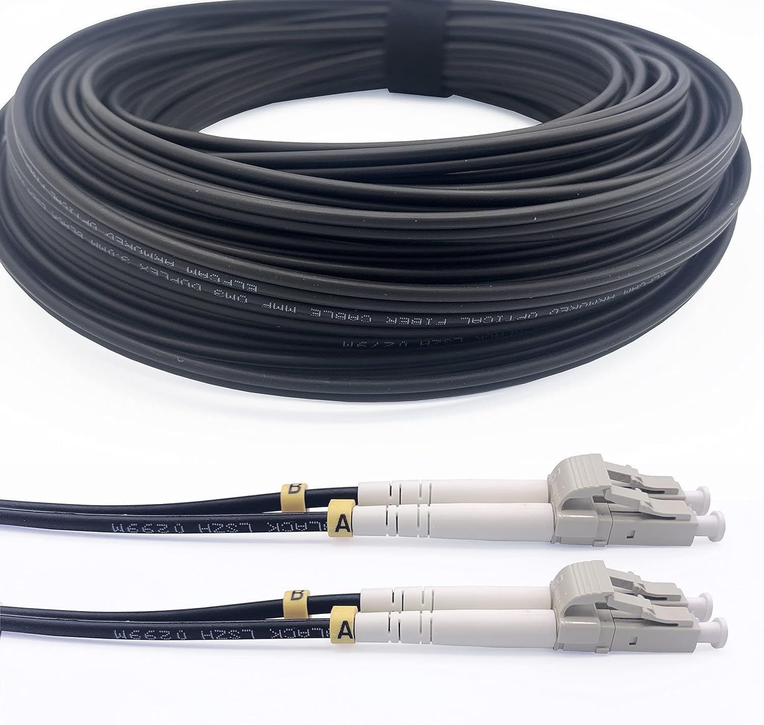 Elfcam - 25m/82.02ft Outdoor and Indoor Shielded Armored Fiber Optic Cable LC/UPC to LC/UPC OM3 Multimode Duplex 50/125μm LSZH, Black 25 Meters