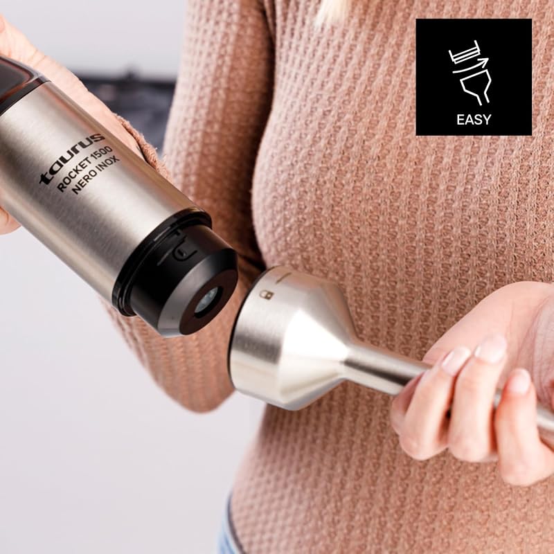 Liquidificador profissional Rocket 1500 Nero Inox 1500W com regulador sem degraus Vara de lâmina em aço inoxidável Toque suave com proteção contra salpicos Exaustor Lavar loiça Seguro para lavar loiça Uso diário Uso fácil