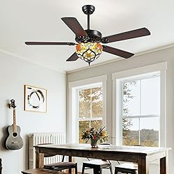 BYKISTOK 52" Tiffany Ceiling Fans with Glass Shade