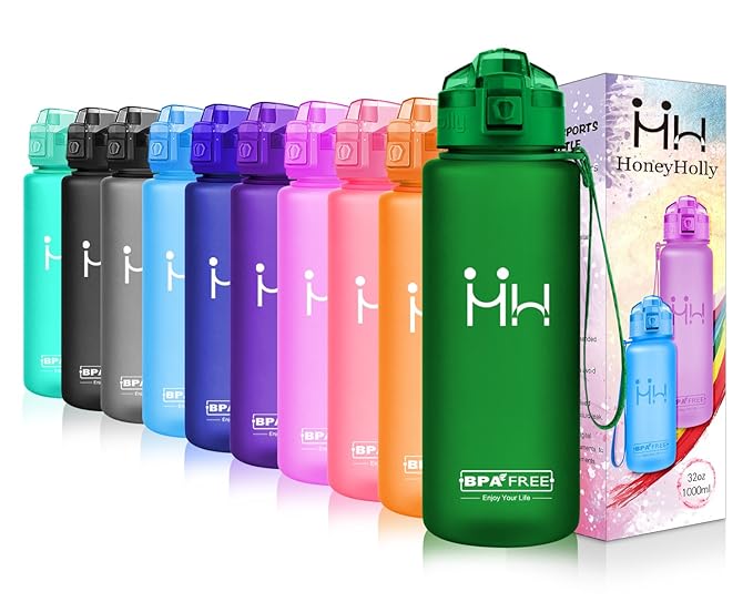 HoneyHolly Sport Trinkflasche - 500ml & 750ml &1000ml - BPA-frei - Ideale Sportflasche - Tritan Plastik Wasserflasche, Flip T