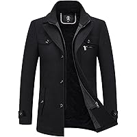 INVACHI Men's Wool Blend Coat Double Collar Trench Coat Single