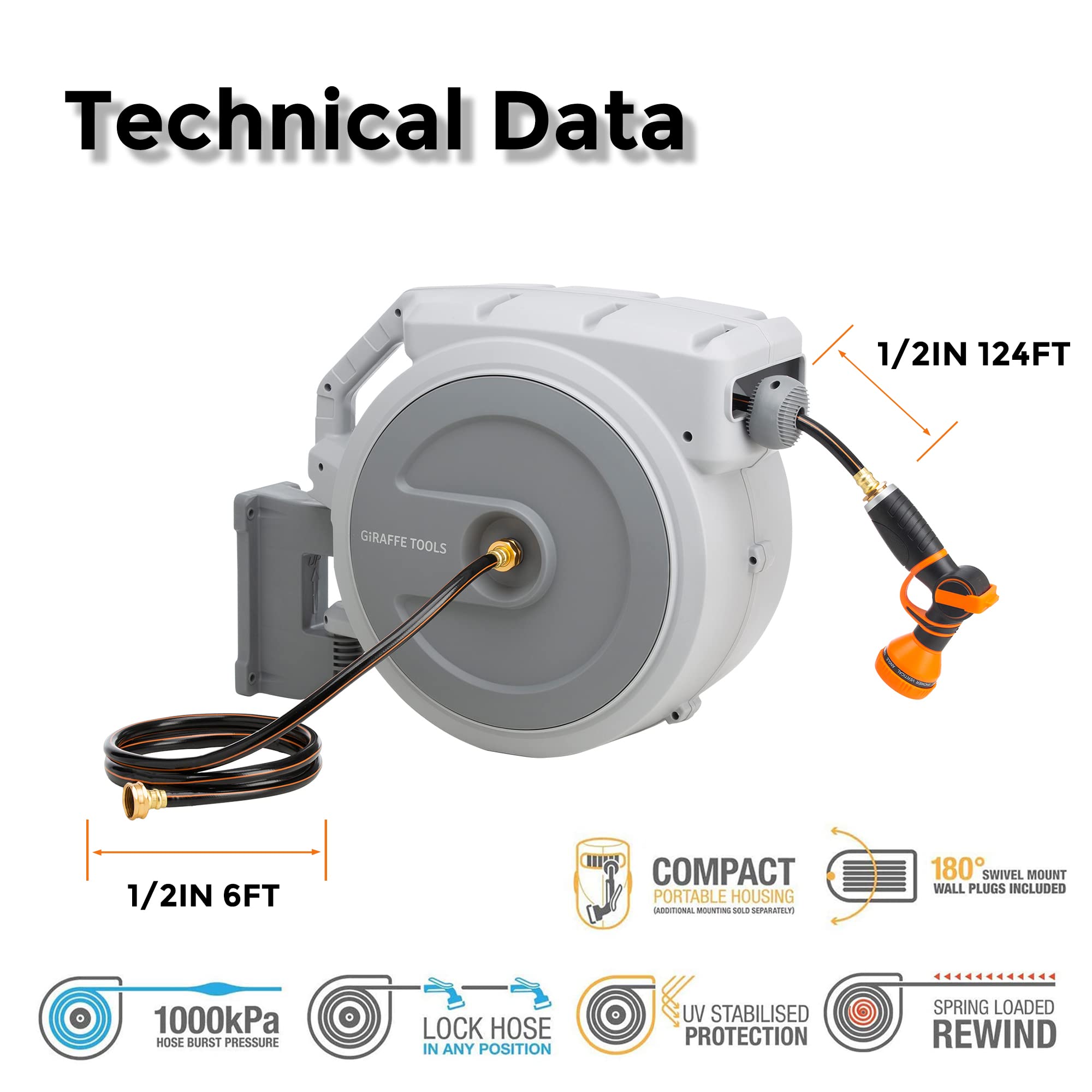 Giraffe Tools AW401/2QS Retractable Garden Hose Reel 1/2