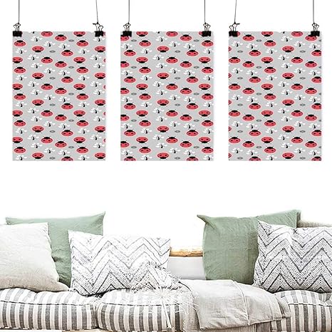 Amazon Agoza 抽象油絵 てんとう虫 かわいい手描き 落書き イラスト 葉 虫 抽象 装飾 自然 イラスト オフィス アート デコレーション 3パネル マルチカラー 24x47inchx3pcs 60x1cmx3pcs アートフレーム ポスター オンライン通販