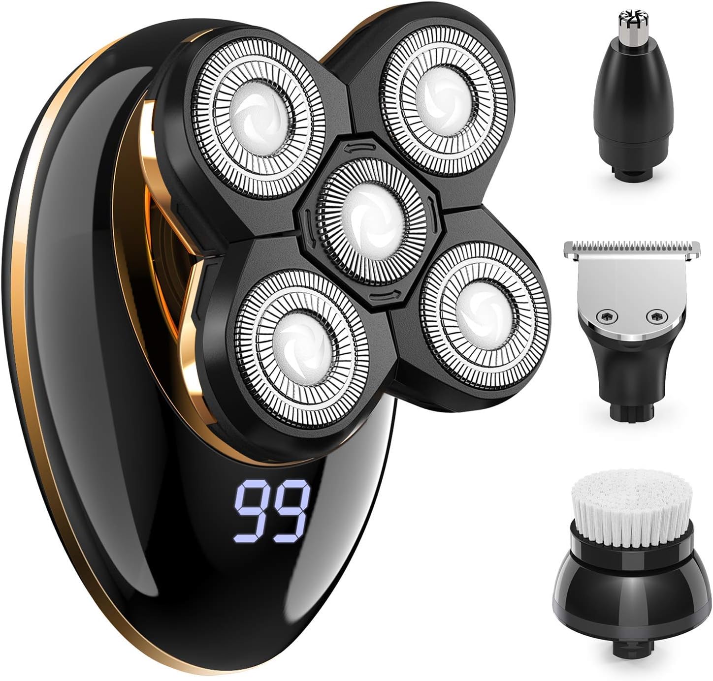 Head Shaver,Electric Razors for Bald Men Rotary Cordless Shavers Nose Hair Beard Trimmer Clippers Facial Cleansing Brush Waterproof USB Rechargeable Men Grooming Kit with 5D Floating with LED Display