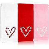 FYSUIMU 3 Pcs Valentine's Day Hand Towels Embroidered Red Pink White Heart Absorbent Bath Towel for Hand Drying Baking Cooking, 29.5 x 13.7 Inch