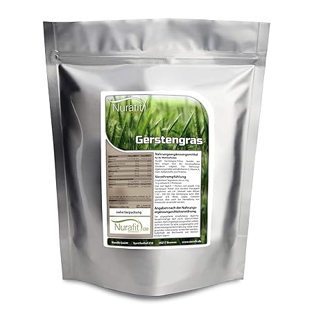 Nurafit reines Gerstengras-Pulver I Green-Smoothie Pulver I Zertifizierte Spitzenqualität I Gerstenpulver ohne Zusatzstoffe I