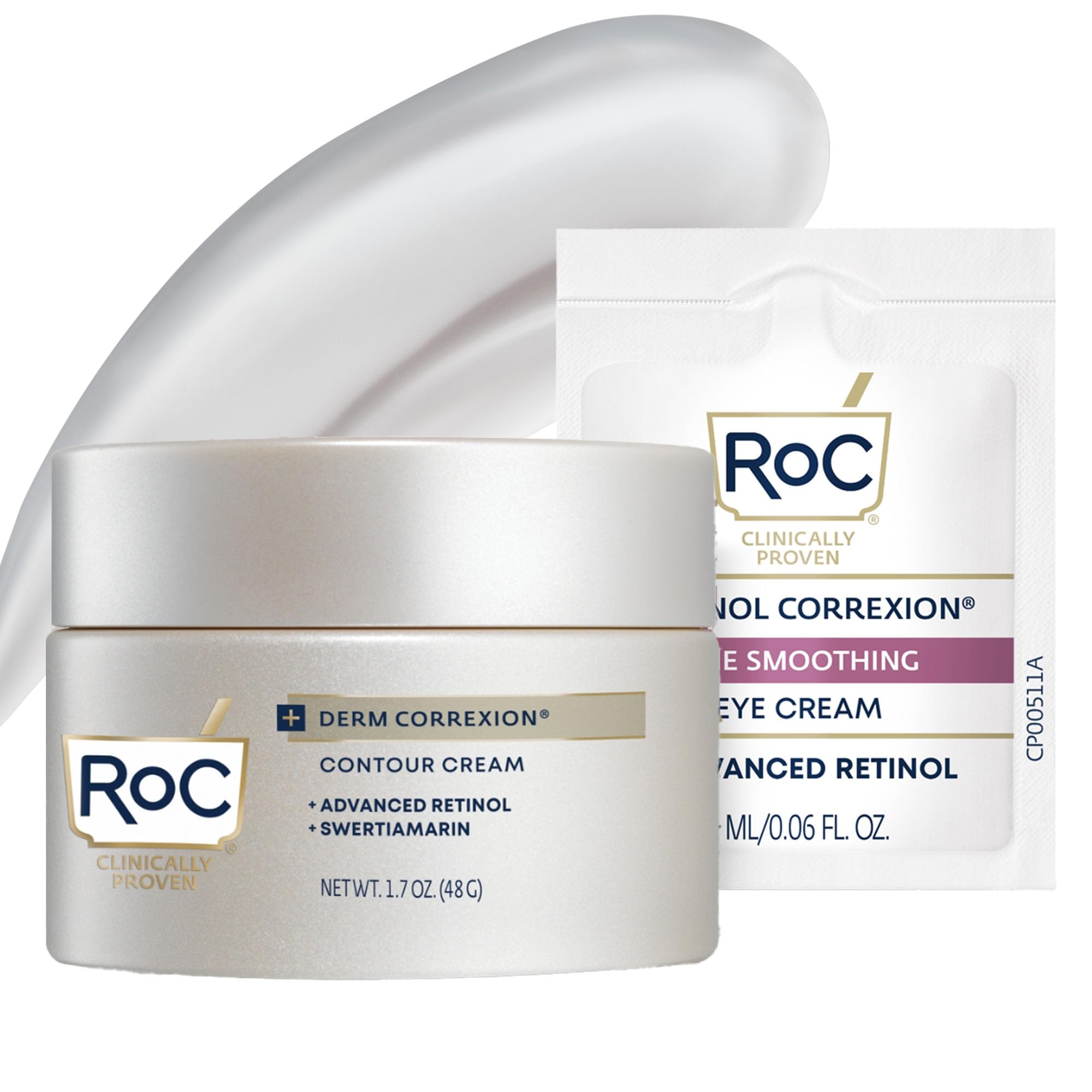 Photo 1 of **USED** RoC Derm Correxion Neck Cream with Hyaluronic Acid + Advanced Retinol to visibly Tighten & Lift Horizontal Neck Lines, Facial Moisturizer to Contour Face (1.7 oz) with RoC Retinol Eye Packette