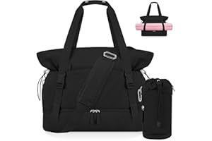 ETRONIK Gym Bag for Women, Yoga Mat Bag with Water Bottle Bag, 40L Weekender Overnight Bag with Shoe Compartment & Wet Pocket, Travel Duffle Bag Women for Yoga, Work, Hospital, Pilates and Gym, Black