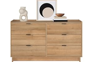 Prepac Simply Modern 6-Drawer Double Dresser for Bedroom, Chest of Drawers, Modern Bedroom Furniture, 52.5” Wide x 16” deep x 29.5” Tall, Oak