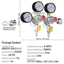 VEVOR CO2 Regulator Gauge with 0-60PSI, Heavy Duty