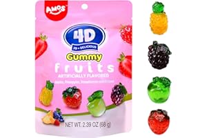 Amos 4D Gummy Candy Fruit Snacks, Contain Real Fruit Juice - Gluten Free, Christmas Candy for Treat or Cupcake Toppers, Resealable 2.39 oz. 68 g/ (Pack of 3)