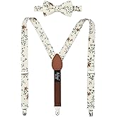 BELLUNO Boys' Floral Suspenders and Bow Tie Set, Pre-Tied Cotton Bowtie for Kids from Toddlers to Teens