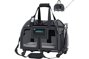 Airline Compliant Pet Carrier - Rolling Portable Travel Carry Crate for Small Dog, Puppy or Cat - Soft Removable Wheeled Design with Mesh Window Sides - Airplane and TSA Compliant- by Katziela