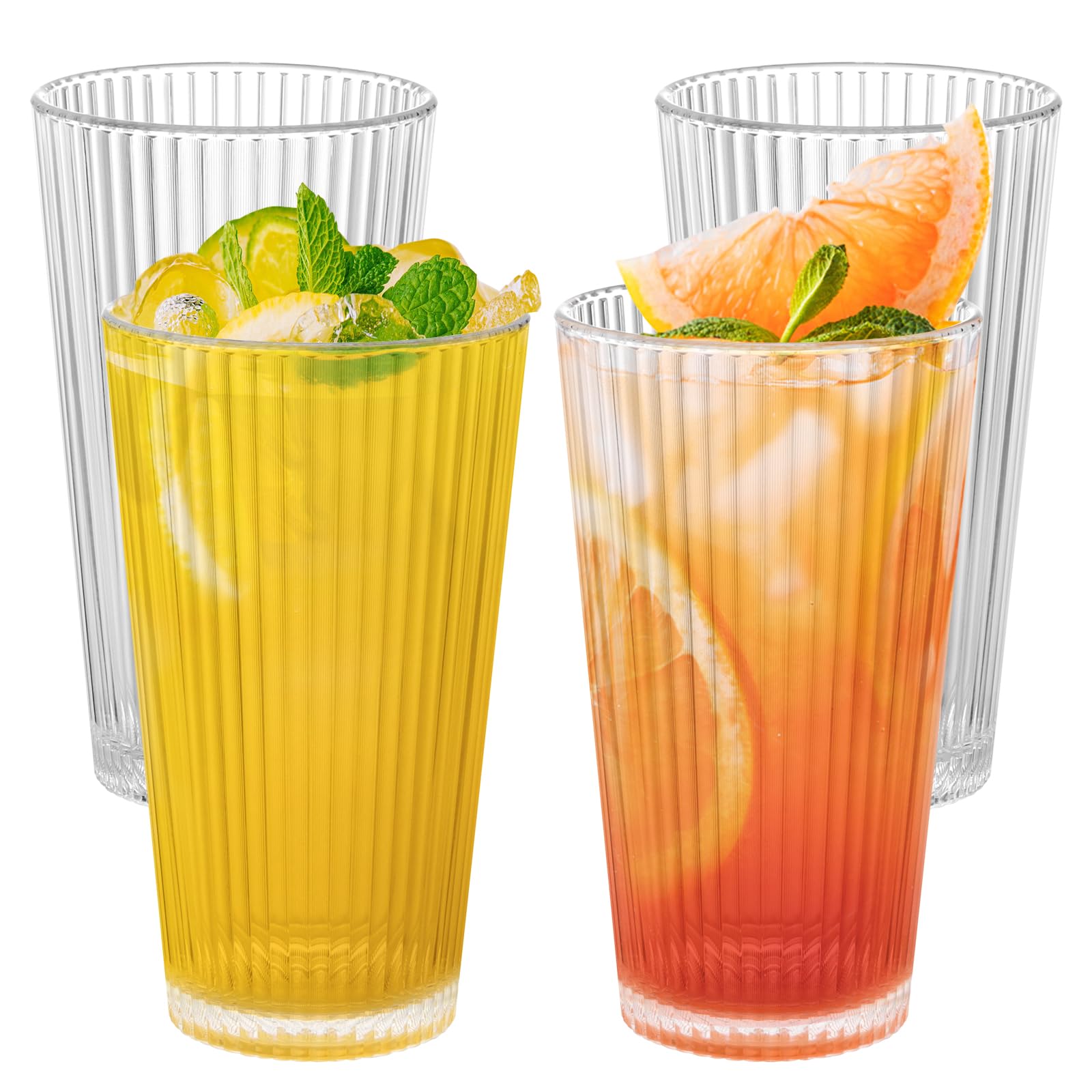 Reusable Plastic Tumblers - Set of 4 Plastic Cups for Kids and Adults - 600ml Clear Drinking Tumblers for Water, Juice - Unbreakable & Durable Plastic Glasses, BPA Free