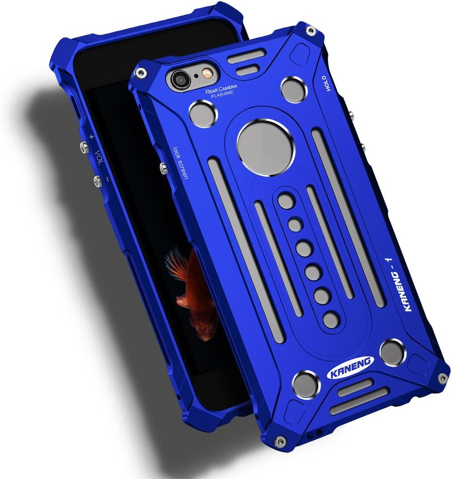 Kaneng Luxury Outdoor Dropproof Shockproof Aluminum Metal Back Cover Case for Iphone 6s Plus 5.5 Inch Sport Climbing Bumper Shell for Apple 6 Plus (Blue)