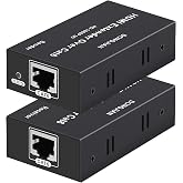 HDMI Extender Over Cat5e/6/7 Ethernet 1080p Up to 196ft HDMI Balun Sender Transmitter Receiver Support EDID and POC Function 3D HDCP