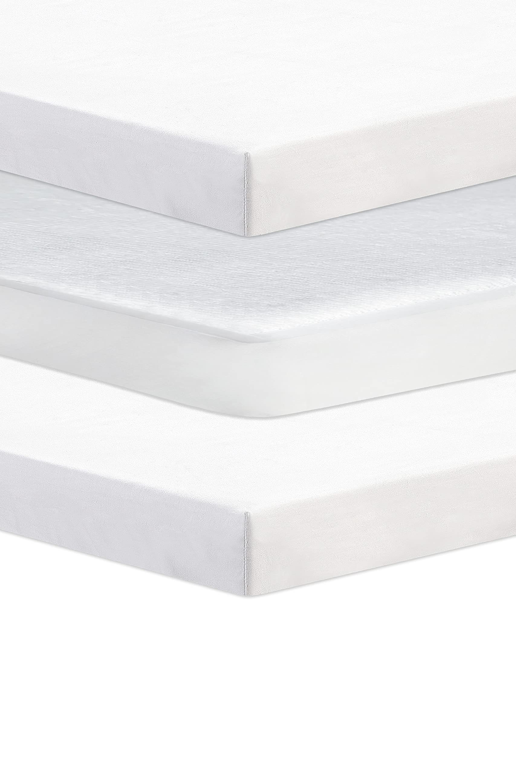 Next To Me Compatible Crib 3 Pack (83-85 x 50-51 cm) - 2 x 100% Pure Cotton Crib Fitted Sheets & 1 Waterproof Mattress Protector with 150 GSM Terry Fabric (White)