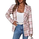 Mina Self 2026 Spring Women's Flannel Plaid Blazer Jacket - Fully-Lined Soft Slim Lightweight Casual Work Cute Trendy Pocket