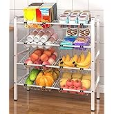 Tigerden 4-Tier Kitchen Storage Rack, Metal Pantry Storage Stand, Fruit Basket Stand with 8 Fruit Vegetable Baskets, Freestanding Snack Organizer Shelf Unit for Living Room, Office, Apartment, White