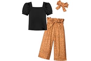 DONWEN Toddler Kids Girl Clothes Square Neck Shirt Top + Stylish Pants + Headband 3pcs Spring Summer Girl Outfits Set