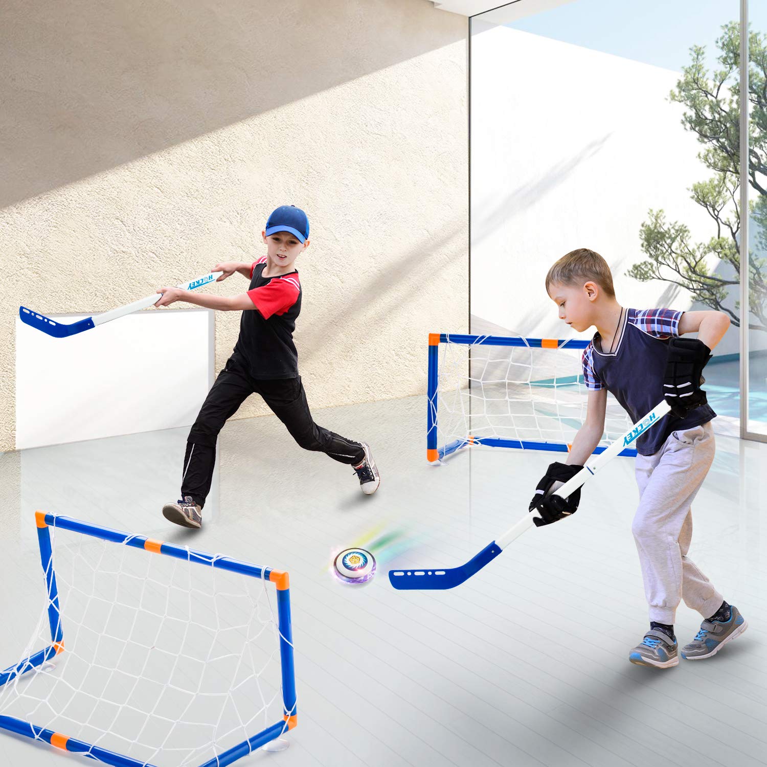 Kids Toys Hover Hockey Set- Hovering Hockey Toys with Foam Bumper for Indoor Games, Air Power Training Ball Playing Hockey Game,Hockey Game Toys for 3 4 5 6 7 8 9 10 11 12 Year Old Boys Girls