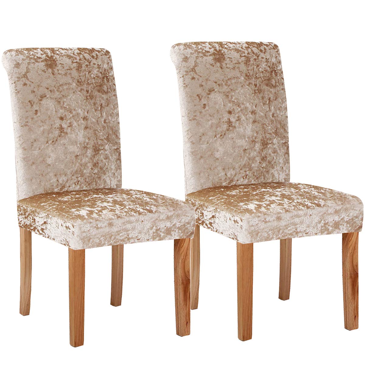 KELUINA Velvet Spandex Fabric Stretch Dining Room Chair Slipcovers Home Decor,Chair Covers for Dining Room Restaurant Hotel Ceremony (Khaki,2 Pack(M))