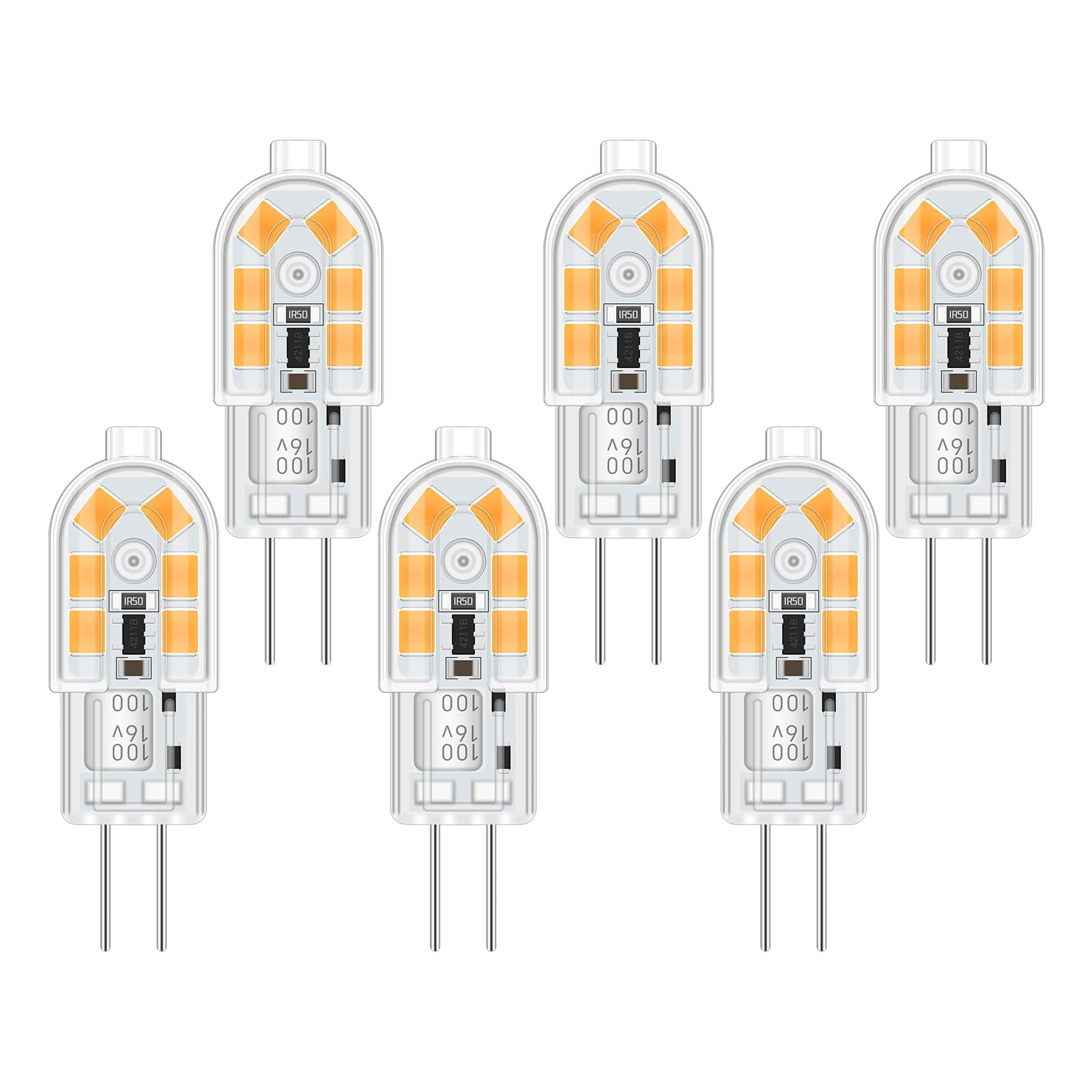 Akynite Capsule G4 LED 2W 12V Light Bulbs Warm White 3000K 200LM, not dimmable, Bi Pin G4 10W 20W Halogen Bulbs Equivalent, AC DC 12V Bipin LED Bulbs for Under Cabinet Chandelier, 6pcs