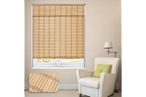LUCKUP Cordless Bamboo Roman Shades, Roll Up Blinds for Indoor Windows, Light Filtering UV Protection, Easy to Install for Home & Office, 34" W x 64" L, Natural