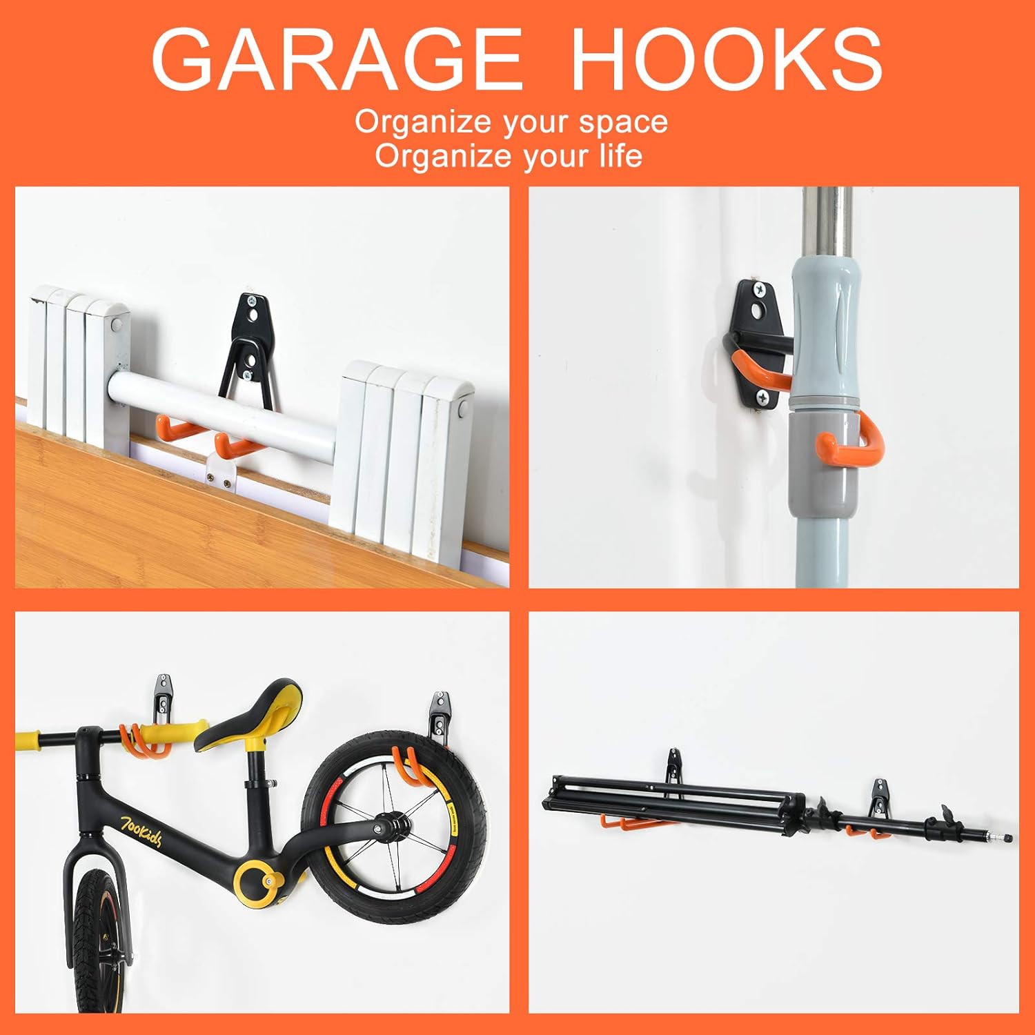 AOBEN Garage Hooks Heavy Duty, Steel Garage Storage Hooks, Utility Tool Hangers and Combinable Wall Mount Garage Hooks for Organizing Ladder, Hold Chairs, Heavy Tools  (SMALL U, 4 PACK) - - 