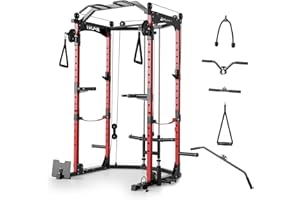 HOMSURE Power Cage, Multi-Functional Power Racks for Home Gym with Cable Crossover System, 1600LBS Weight Capacity Fitness Reality Squat Rack for Strength Workout with More Training Attachment