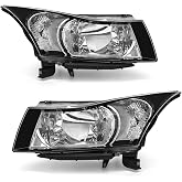 ADCARLIGHTS for 2011-2015 Chevy Cruze Halogen Headlight W/O Bulbs | OE 95291963/95291964, Black Housing, IP67, Plug &amp; Play, amber reflector, clear lens