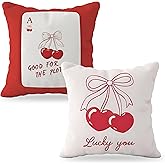 YeiHe Funky Red Coquette Bow Cherry Pillow Covers 18x18, Coquette Room Decor, Trendy Preppy Ace Poker Pillow Covers,Preppy Room Decor, Set of 2