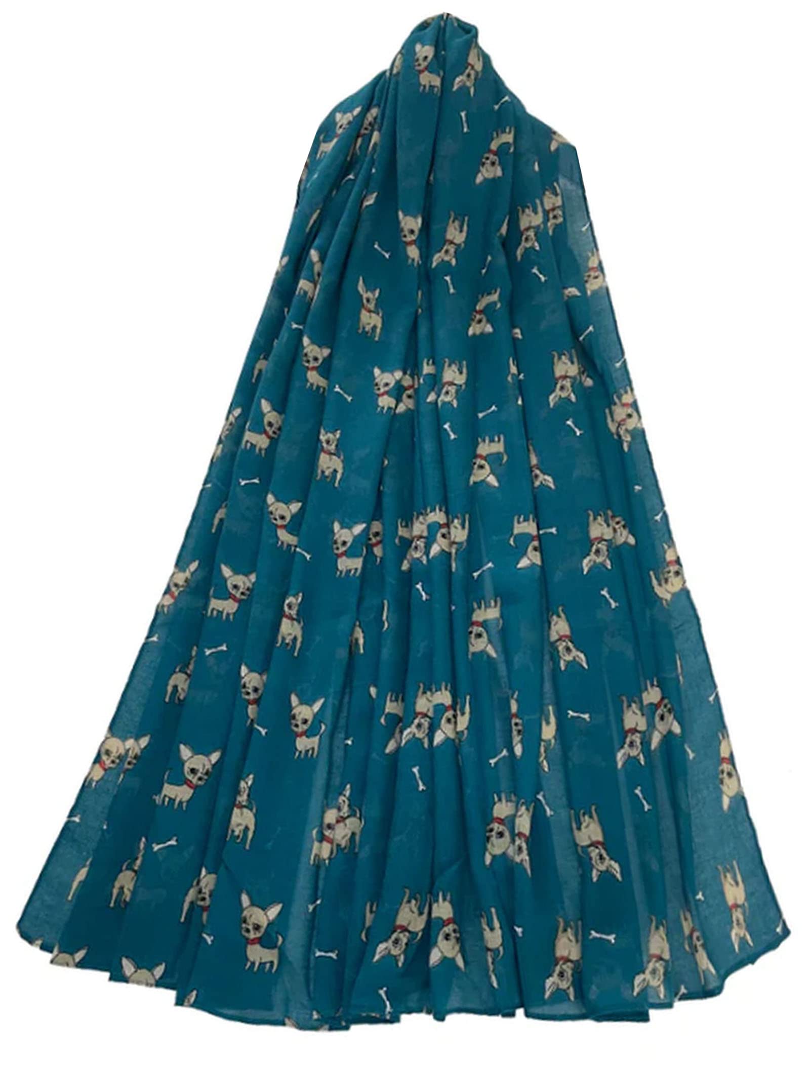 GFM® Women's Chihuahua Dogs Ladies Lightweight Print Scarf Soft - Spring Summer (Teal)(PSCF-FS-CHI-131-D-TL)