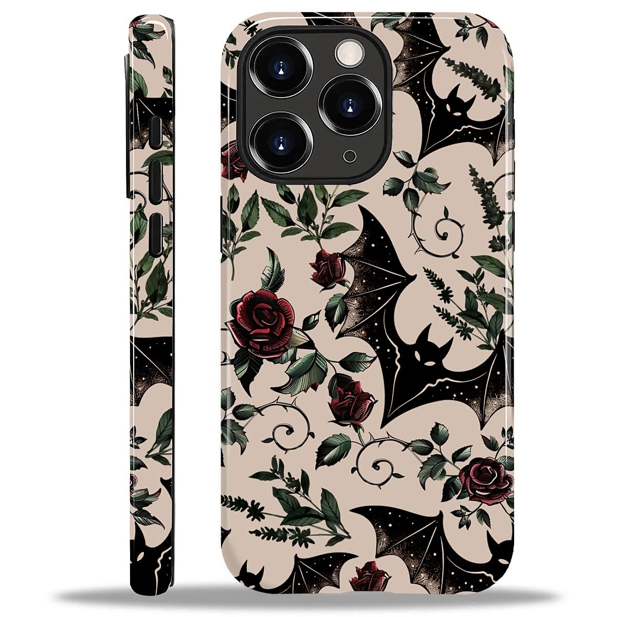 MQJCYB Case for iPhone 11 Pro Max, Hybrid Heavy Duty 2 in 1 Full Body Rugged Shockproof Protection Glossy Case for iPhone 11 Pro Max - Spooky Vibes Bat