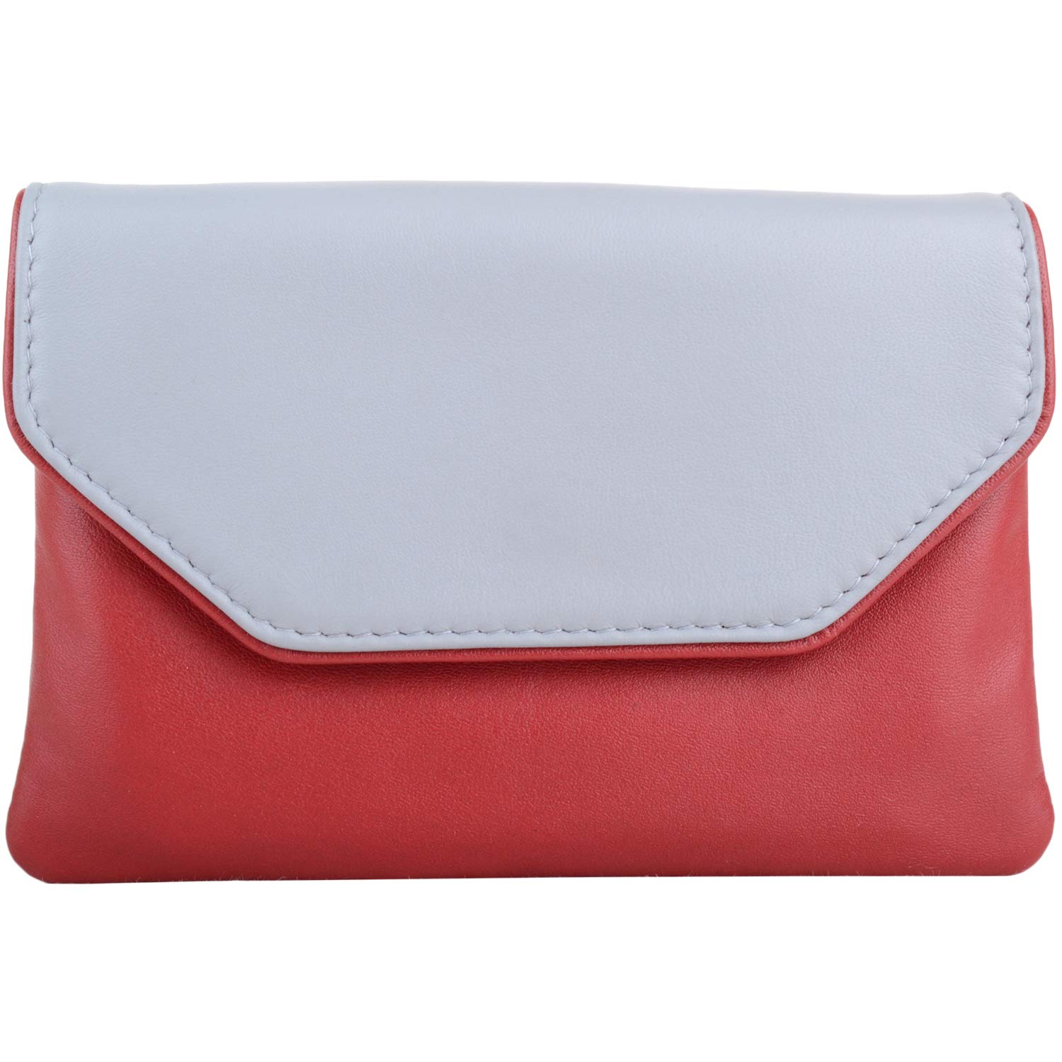 Womens Soft Leather Multi-Colour Money/Coin Purse/Pouch - Red/Cloud