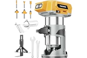 TWOWIN Cordless Compact Wood Router Tool for DeWalt 20V Battery- Brushless Motor, 800W 5-Speed Wood Trimmer Tool (Bare Tool), Fixed Base Edge & Groove Router for Woodworking