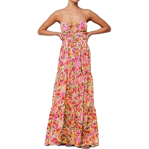 Flowy Midi Dress for Womens Summer Spaghetti Strap Long Dress Boho Low Cut  Backless Maxi Dresses Beachwear (Mixed Color, S) at Amazon Women's Clothing  store