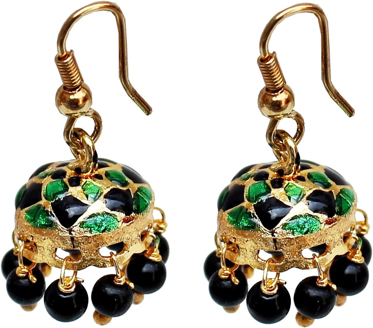 Lucky Jewellery Black Beads Meenakari Jhumki (56-AJM1-A130-BLG)