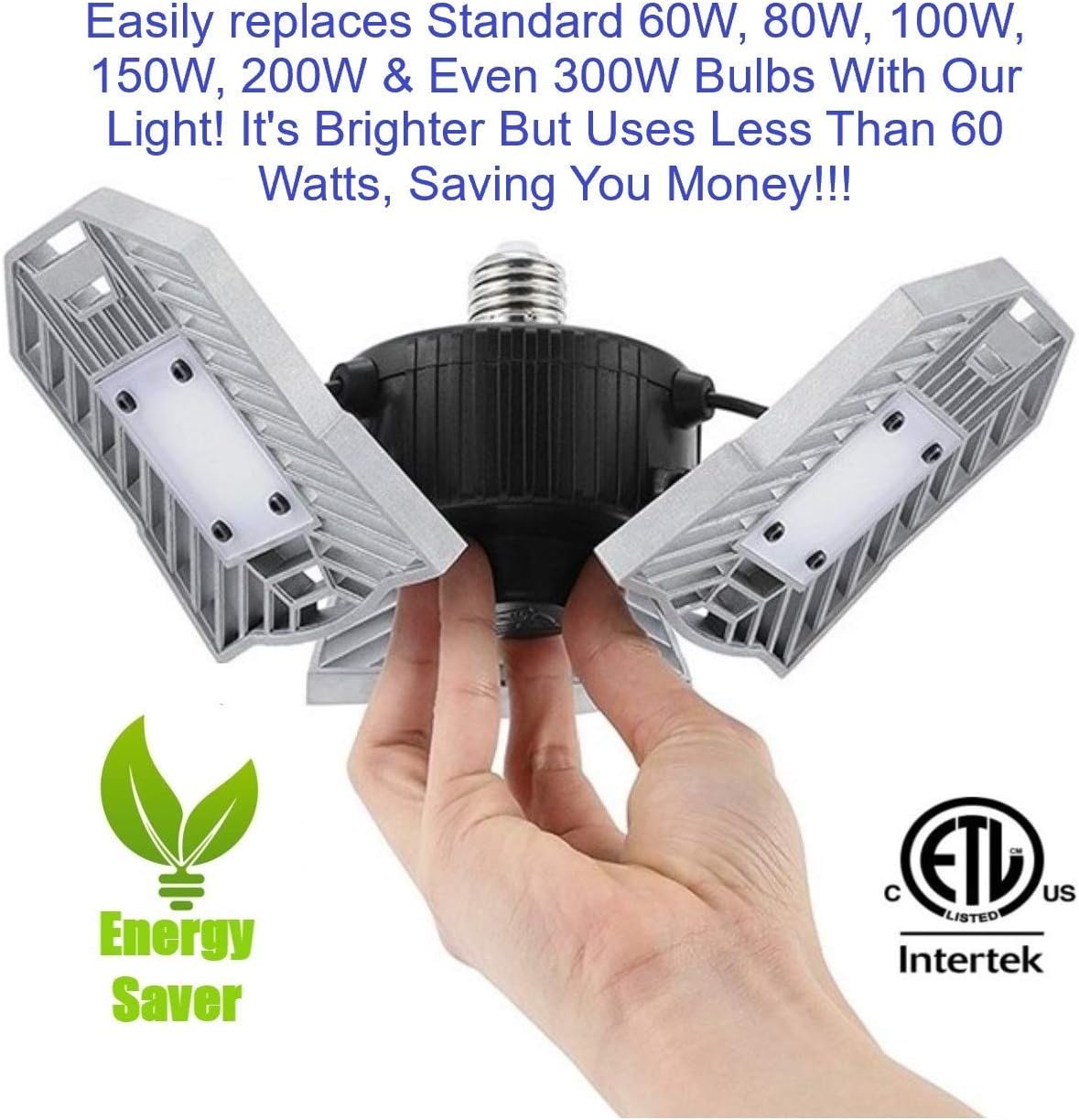 LED Garage Light -Premium 6000 Lumen Ultra Bright LED Lights - Triple Glow LED Light -Deformable LED Garage Lights - 400W Equiv-60W Work Light Fits E26/27 Base Garage Ceiling Light -My Workshop Genie - - 