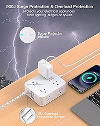 Extension Cord 20 Ft, HANYCONY Power Strip Surge