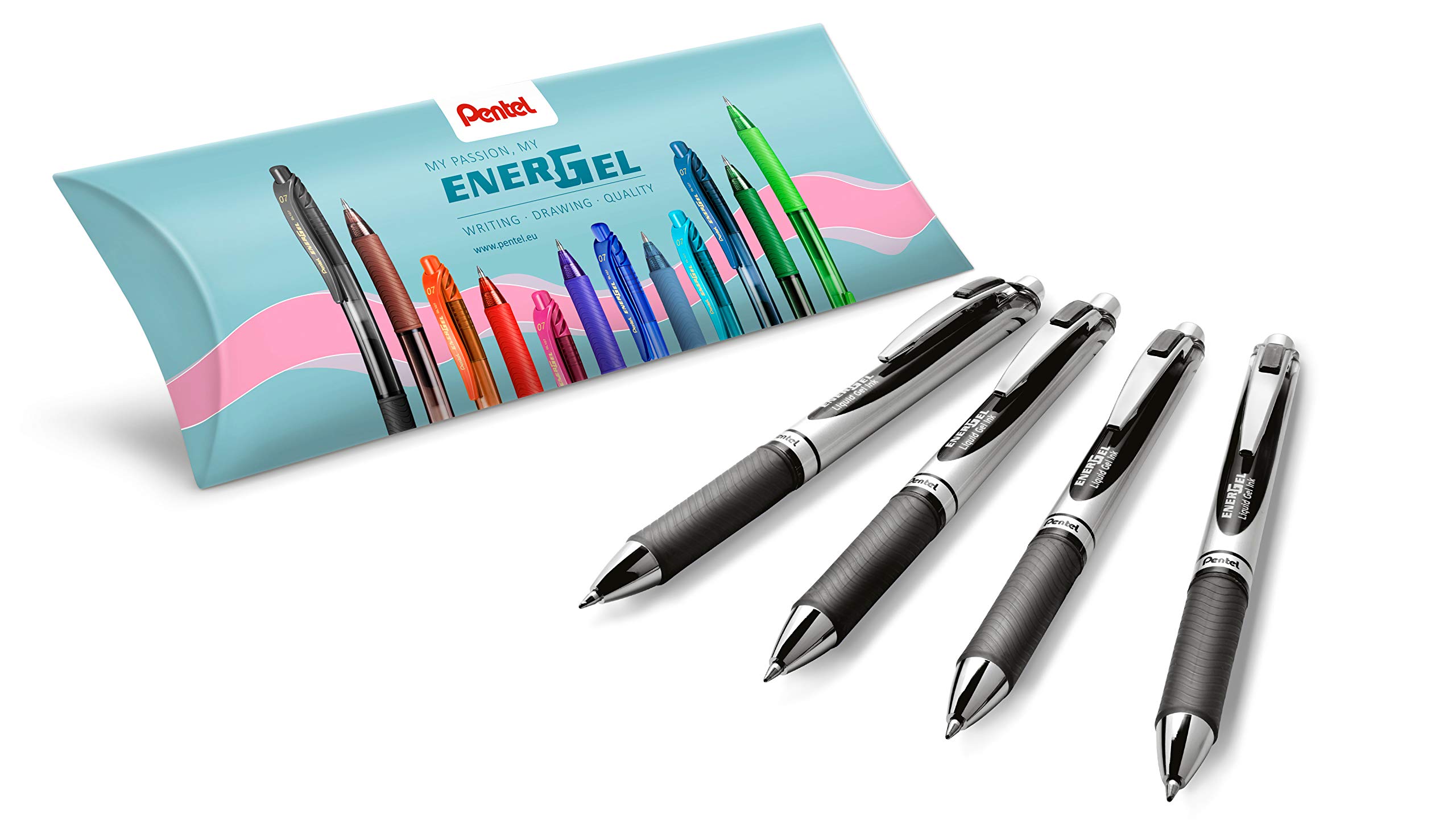 Pentel EnerGel XM BL77 Retractable Gel Pen - Black (Pack of 4)