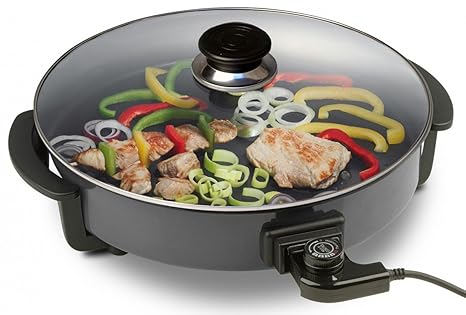Silva-Homeline PPF 1503A Partypfanne mit Glasdeckel zum Kochen, Braten, Dünsten, Auftauen und Warmhalten, Ø 32 cm, 1500 W