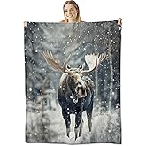 cromcu Moose Blanket for Kids and Adults, Wildlife Snow Scene, Soft Lightweight Throw, for Sofa, Bed, Traveling, Camping Winter Animal Decor Gifts, Single-Sided Printing, 50x60 Inches