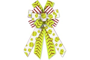 On-Airstore Large Softball Wreath Bows Baseball Burlap Bows for Wreath, White Yellow Ribbon Bows Softball Sports Decor Bows for Sports Event Indoor Outdoor Decoration Wreath Ornament Supplies