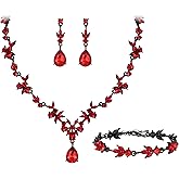 Crysdue Wedding Jewelry Set for Women Bride Bridesmaid, Stunning Marquise Rhinestone Crystal Floral Leaf Vine Pendant Necklace Dangle Earrings Bracelet for Prom Party