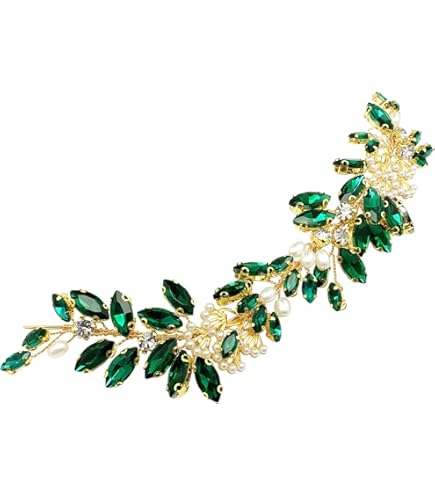 Amazon.com : BETITETO Green Bridal Hair Vine Crystal  display picture 1