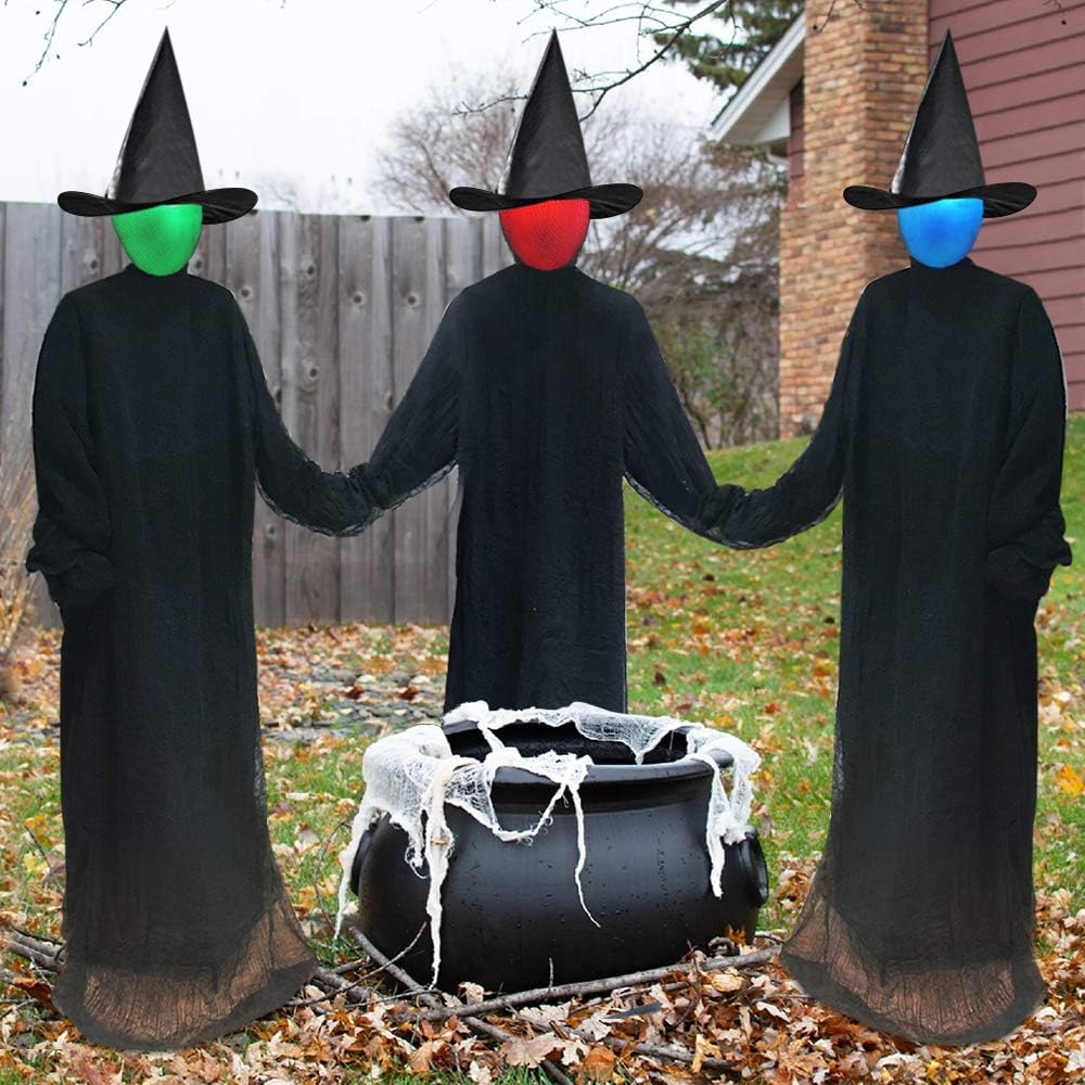 ORIENTAL CHERRY Halloween Decorations Outdoor - Light Up Holding Hands Screaming Witches Sound-Activated Sensor (Set of 3) - Life Size Decor for Home Outside Yard Garden Party: Home & Kitchen